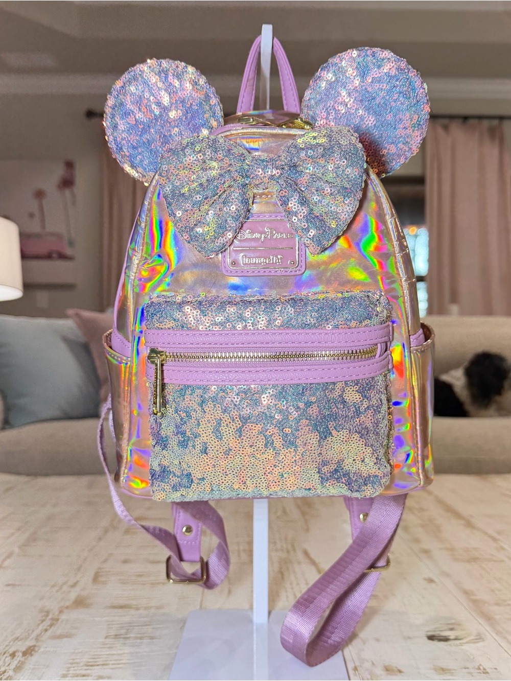Loungefly Disney 50th Anniversary Minnie Mouse EARidescent Mini Backpack, Pink